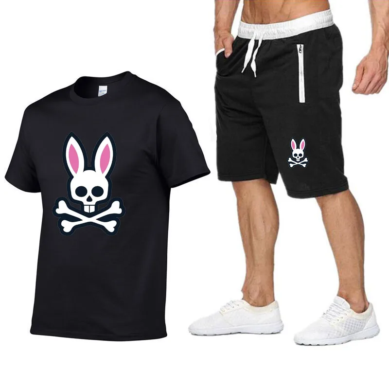 Outdoor Sports Jogging Short-sleeved Suit Ghost Rabbit Print  Cotton Men's T-shirt + Shorts Summer Casual Suit Women' T-shirt images - 6