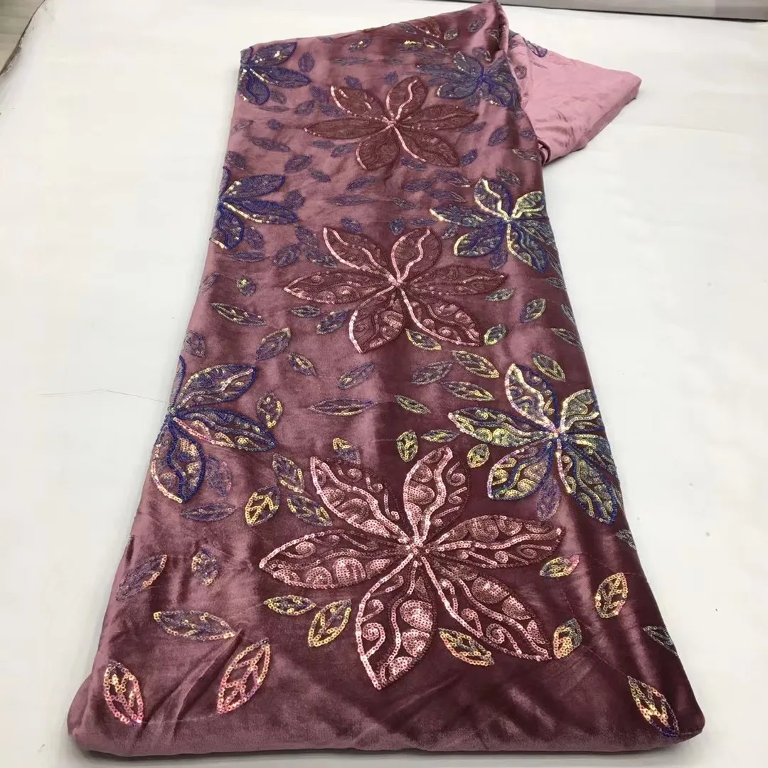 

(5yards/pc) Soft and smooth African velvet lace fabric with sequins embroidery for party dress FSS490