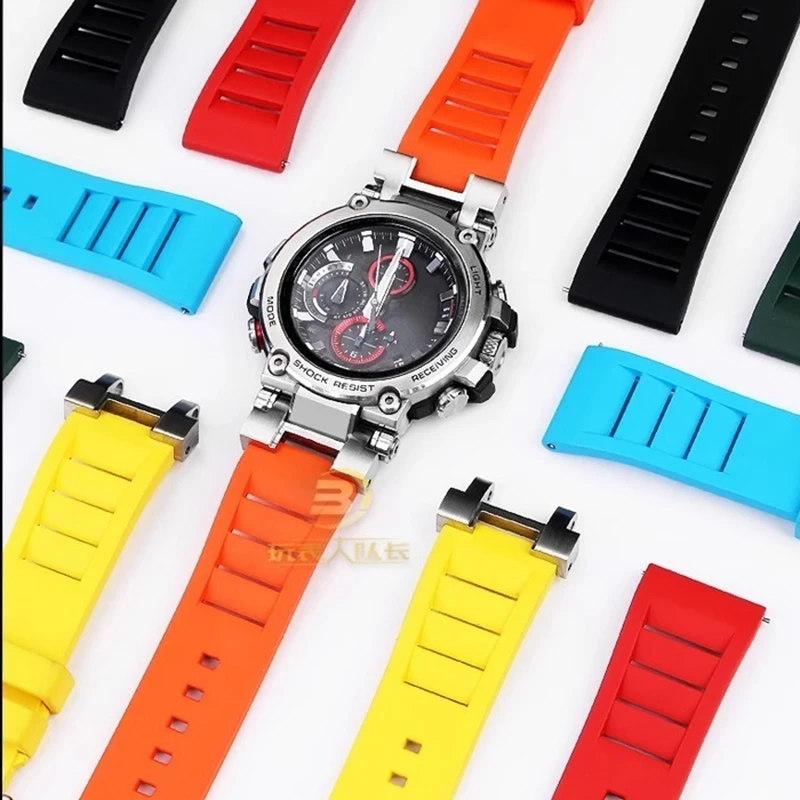 Фото Дышащий резиновый ремешок для G-SHOCK Casio Steel Heart MTG-B1000 MTG B1000, модифицированный ремешок для часов из фторкаучука, водонепроницаемый браслет №2