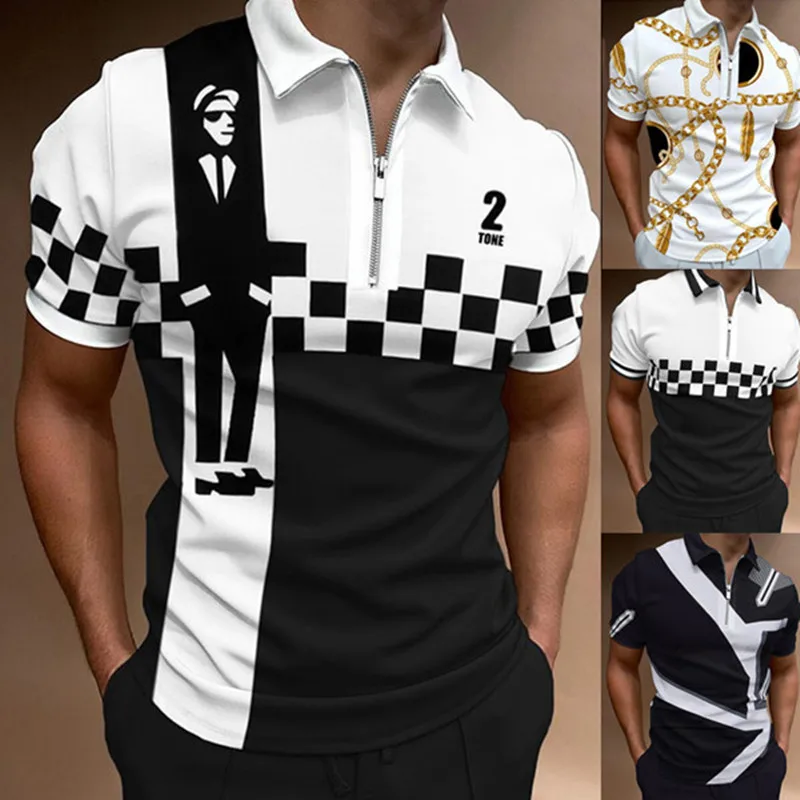 

Men's Lapel SKA Style Zip Short Sleeve Casual POLO Shirt Top