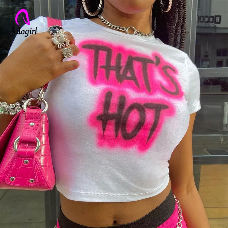 

Letter Printed Women Short Sleeve T Shirt Y2K 2022 Summer Neon Color Crop Top Sexy Night Club Party Sweatshirt Punk Pullovers