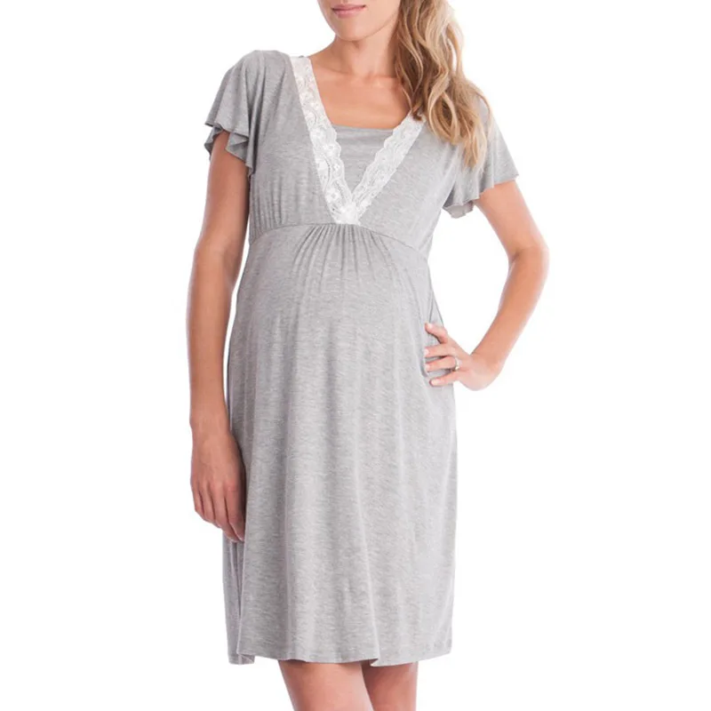 

Women Short Sleeve Maternity Dress V-neck Casual Flowing Tunic Dress Pregnancy Clothes High Waist Pleated Elegant Charming Dress