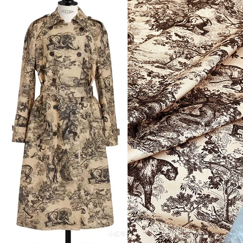 

Natural Pure Cotton Tribute Fabric French Brand Fashion Design Tiger Printed Autumn Winter Thick for Dress Coat Diy Sew by Meter