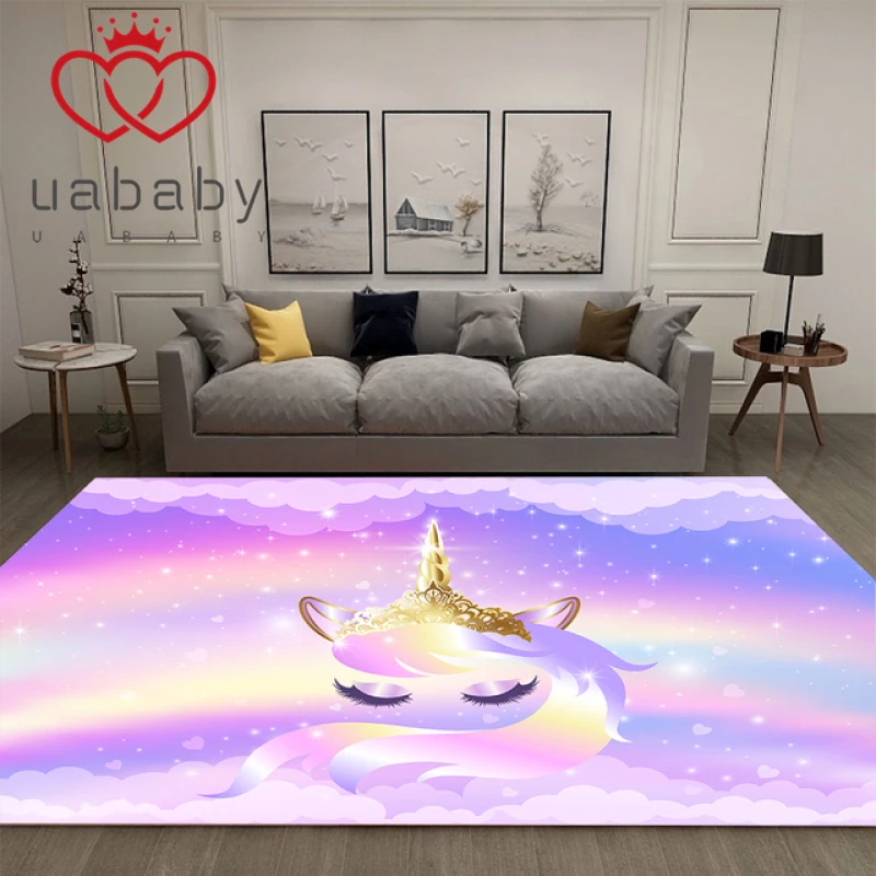 Home Decor Soft Flannel Carpet 3D Unicorn Cartoon Mat for Living Room Bedroom Kids Room Crawling Game Furry Floor