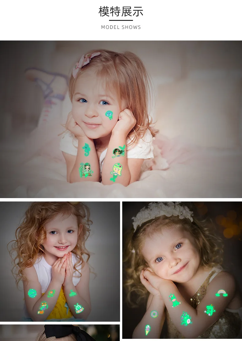 Тату-наклейки светящиеся детские временные фейковые татуировки с блеском на лице, руках и ногах для детей искусство тела наклейка русалка.