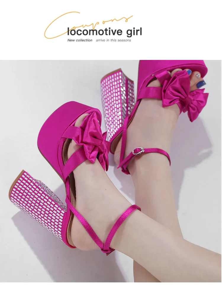 

Туфли женские на высокой толстой подошве, ботинки с открытым носком, с бантом, большие размеры, лето