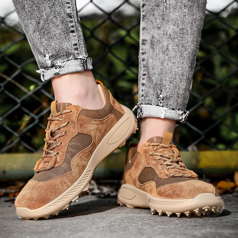 SALUDAS Genuine Leather Men Shoes Luxury Breathable Mesh Casual Shoe Outdoor Non-slip Walking Shoe Big Size Male Sneakers