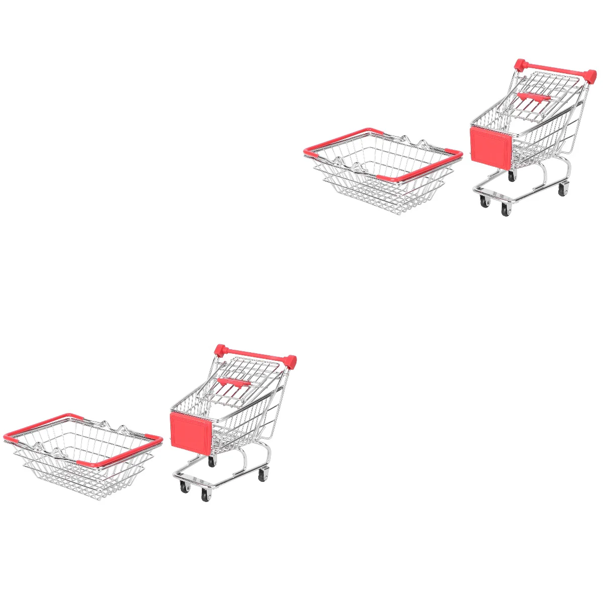 

Shopping Cart Mini Trolley Holder Model Snack Toy Basket Mesh Supermarket Tray Decor Kids Fruit Grocery Handcart Iron Artware