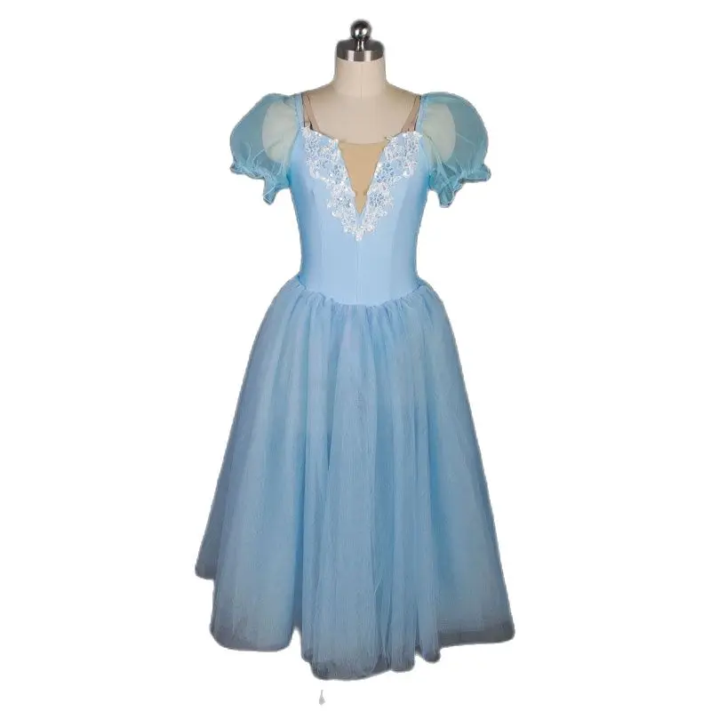 

19024 Pale Blue/Pink Puff Sleeve Romantic Ballet Dance Tutu for Girls and Women Performance Stage Costume Long Tutus