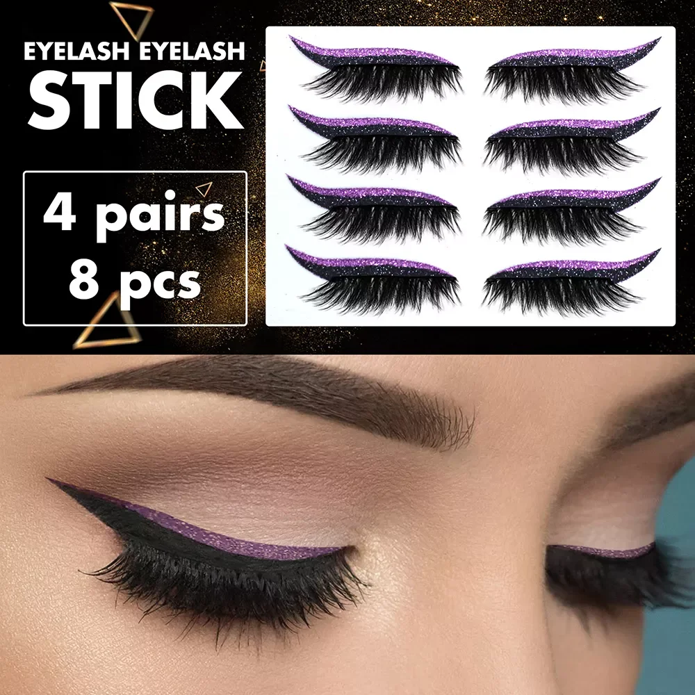 

Pairs Lashes with Shining Eyeliner Stickers Waterproof Long lasting Self Adhesive False Eyelashes Eyeliner Sticker Easy Makeup