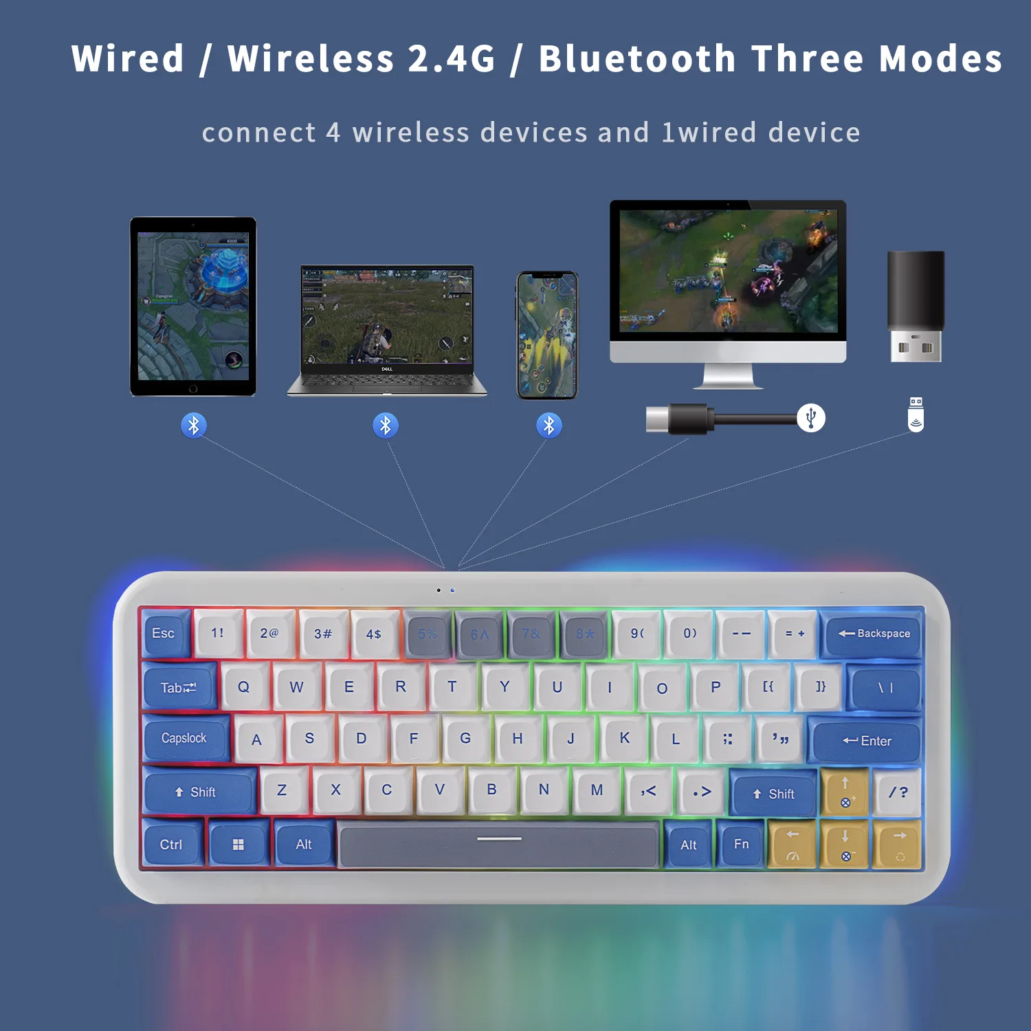 

63 Key RGB 2.4G Wired Bluetooth Hot Swappable Shaft Mechanical Kit Customized MAC Dual System Keyboard Suitable for Laptops