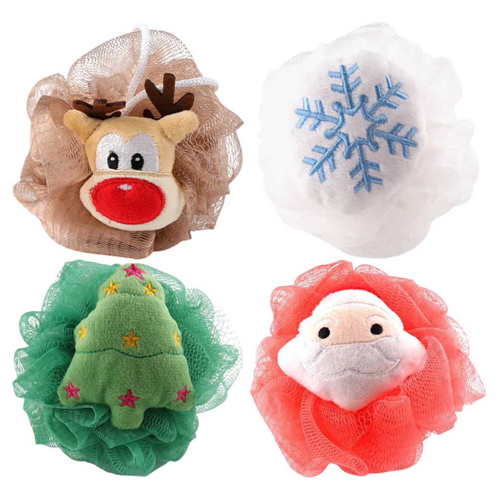 

Christmas Bath Loofah Santa Claus Xmas Tree Reindeer Mesh Pouf Ball Shower Sponge Body Scrubber Exfoliator Skin Exfoliating