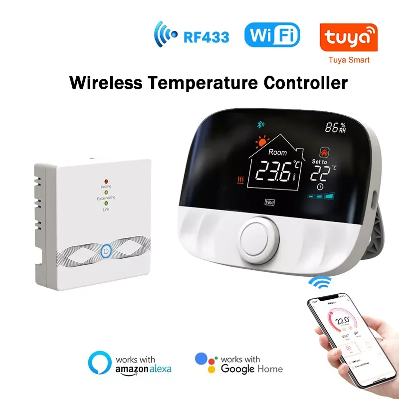 

NEW2023 RF bezprzewodowy termostat RF433/WiFi do ogrzewania pomieszczeń z wodą kocioł gazowy i siłownik programowalny 0.5