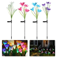 solar lily flower lamp light outdoor decor 2pcs led solar power path lamps colorful lily flower stake lights garden decoration