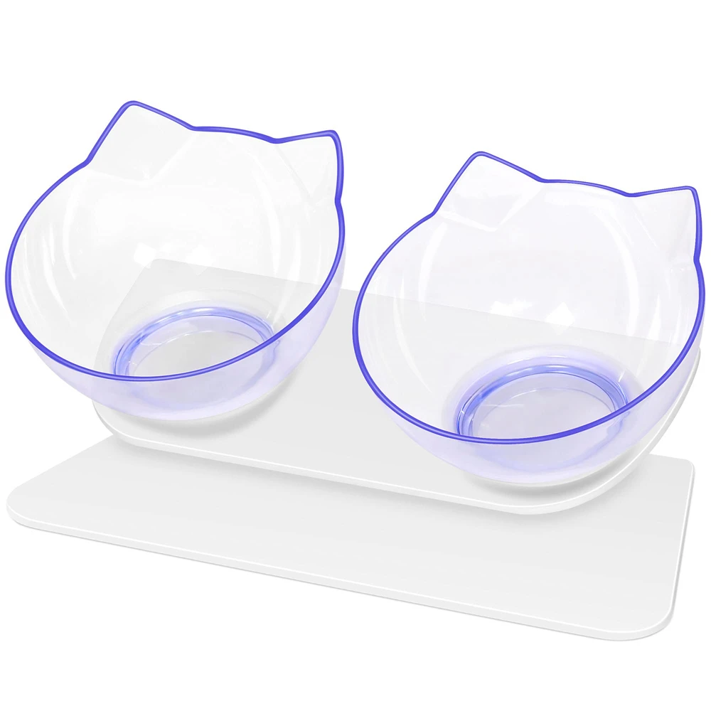 

Cat Bowls Elevated Cat Food Water Bowls Set, 15° Tilted Raised Cat Bowls, Anti Vomiting Cat Dish Pet Feeder Bowls with Stand