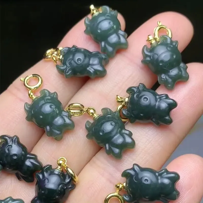 

10PCS Natural Hetian Jade Carving Calf Pendant Lucky Amulet DIY Jewelry Accessories For jewelry making design wholesale