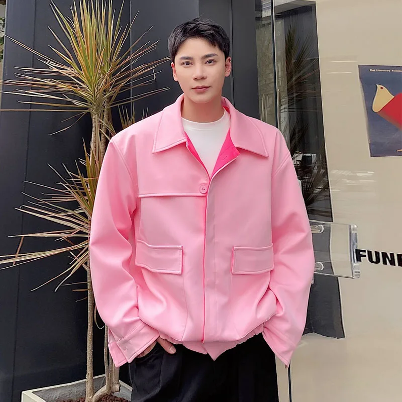 Men Korea Streetwear Fashion Loose Casual Lapel Jacket Outerwear Spring Autumn Male Vintage Coat