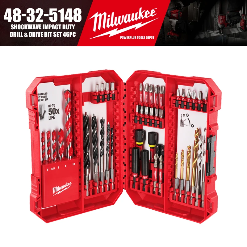 

Milwaukee 48-32-5148 SHOCKWAVE Набор ударных сверл и приводных бит 46 шт. Аксессуары для инструментов