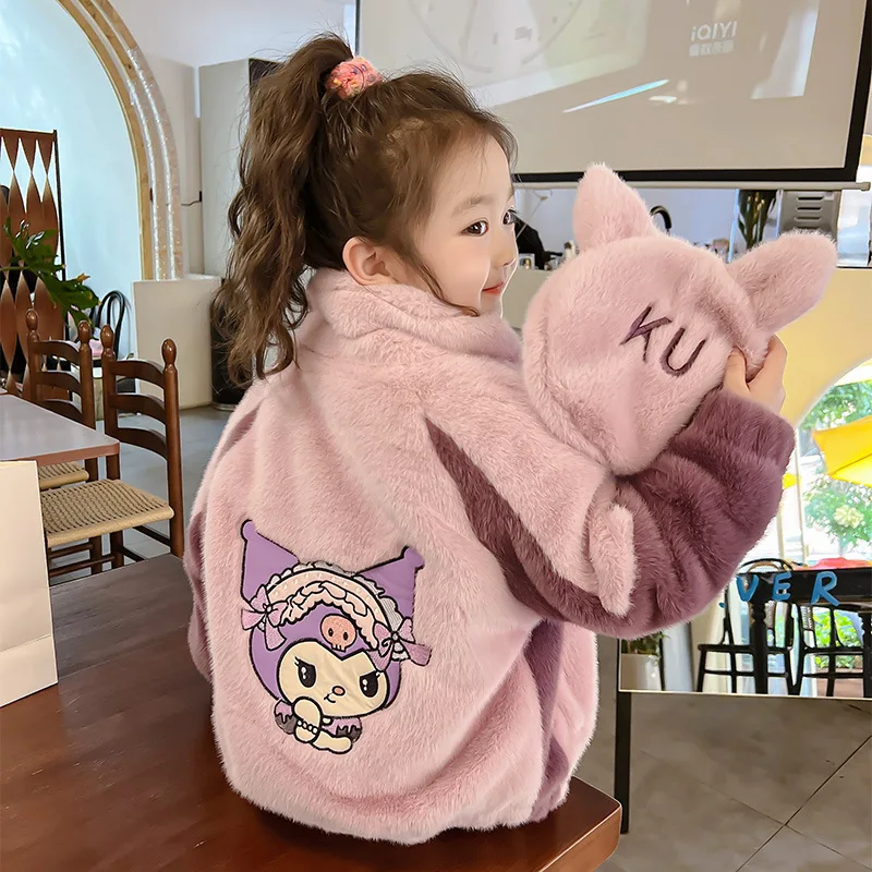 

Sanrios Children Kuromi Plus Velvet Coat Woolen Sweater 23 Anime Figure Winter Keep Warm Thicken Hoodie Kids Girl Cartoon Kawaii