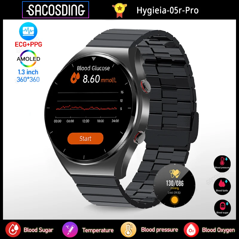 

ECG+PPG Noninvasive Blood Sugar Smart Watch Men Precise Heart Rate Blood Oxygen Health Smartwatch Blood Glucose Meter Watch 2023