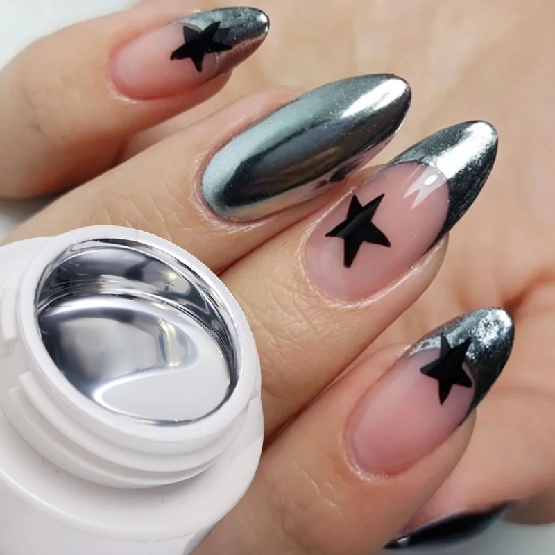 

Silver Mirror Gel Polish Nail Art Glitter Silver UV Gel Polish Chrome Solid Gel Metallic Effect Pigment Decoration Accessories