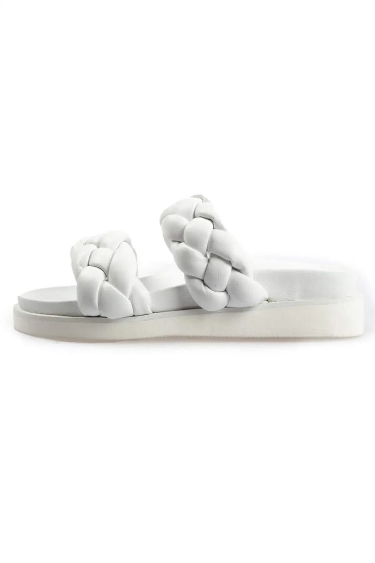 

Women white leather knit slippers