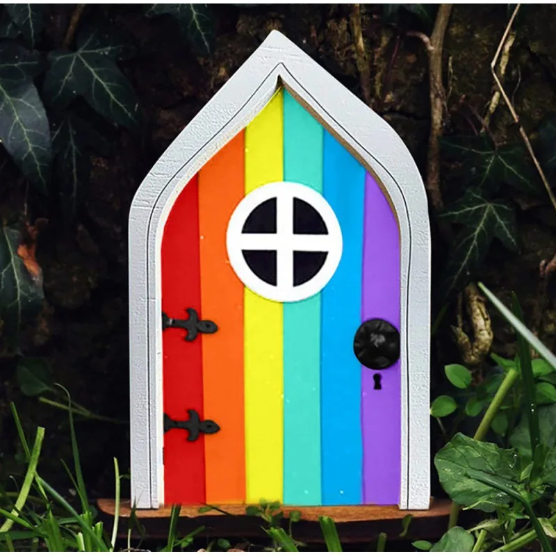 

New Christmas Elf Door Decoration Wooden Fairy Garden Sign Doll House Rainbow Door Garden Supplies Miniature Fairy Garden Decor