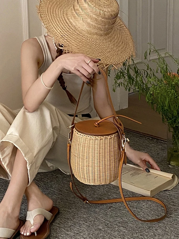 Danke Design Высококачественная портативная сумка из ротанга на плечо Французская