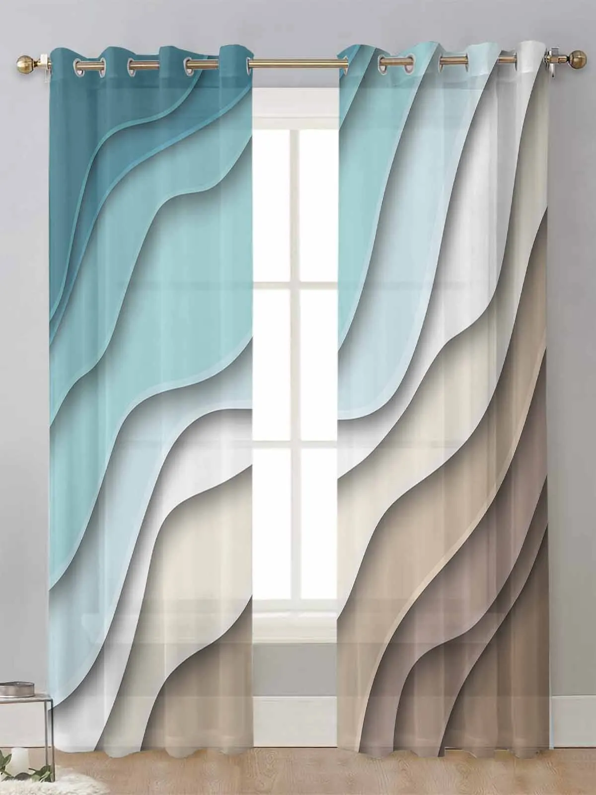 

Blue Green Gradient Brown Modern Geometric Abstraction Sheer Curtains Living Room Window Voile Tulle Curtain Drapes Home Decor