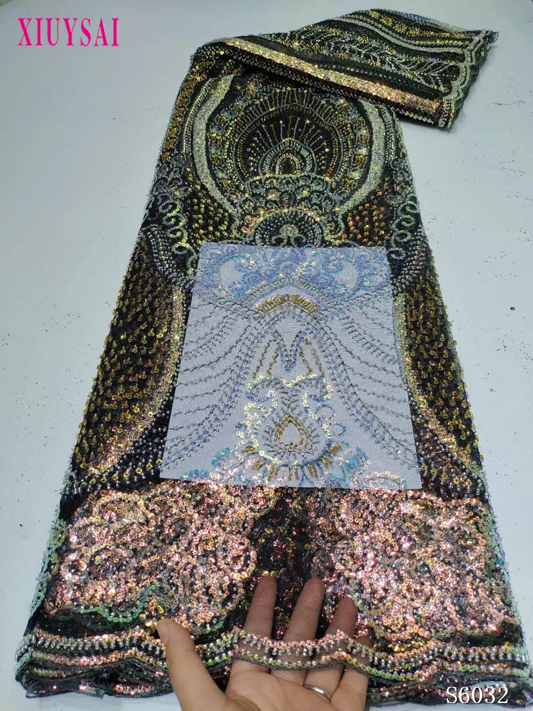 

atest Lace Fabric High Quality 2023 Embroidery Handmade Beaded French Luxury Tulle Lace Fabric For Women Sewing