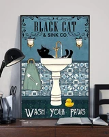 black cat wash your paw funny cat lover gift retro vintage bathroom decor poster wall art decor metal sign poster 8x12 inches