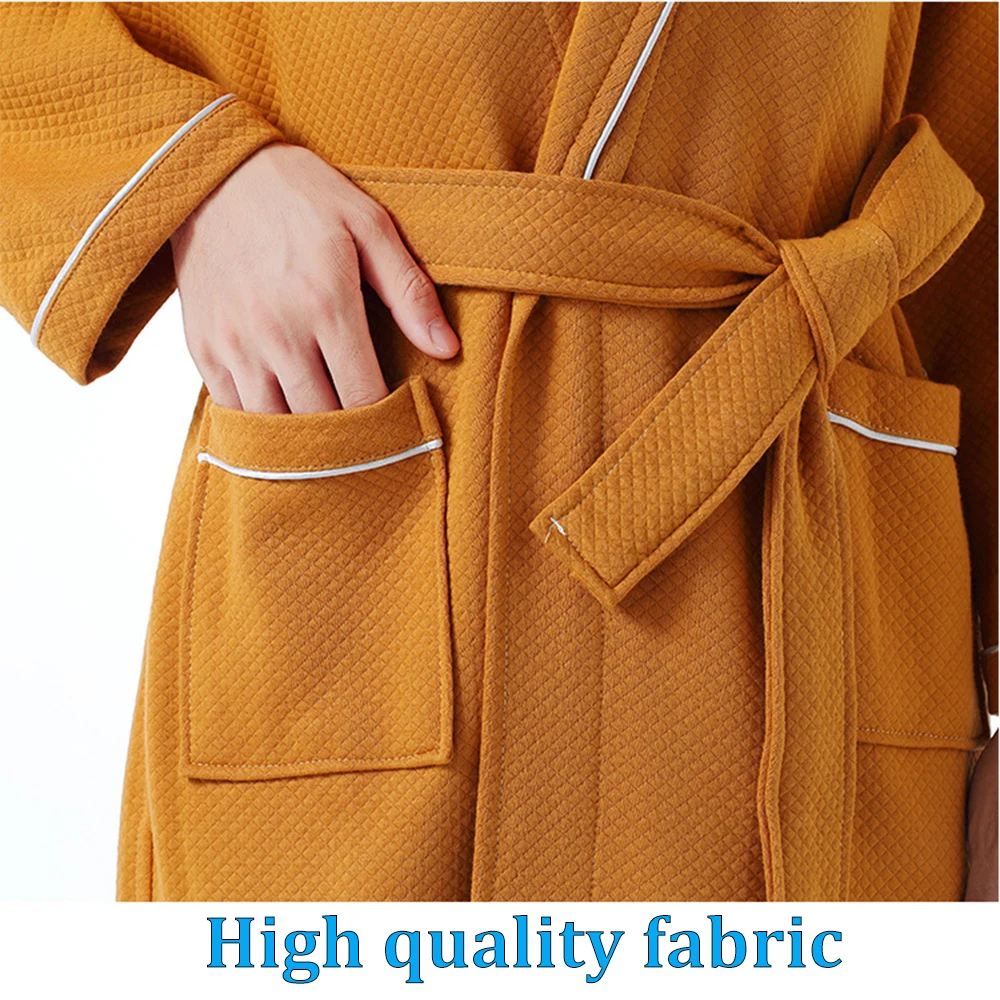 Spring Autumn Double-layer 100% Cotton Robes for Men Lengthen Thicken Kimono Bath Robe Couples Solid Breathable Bathrobe Towel
