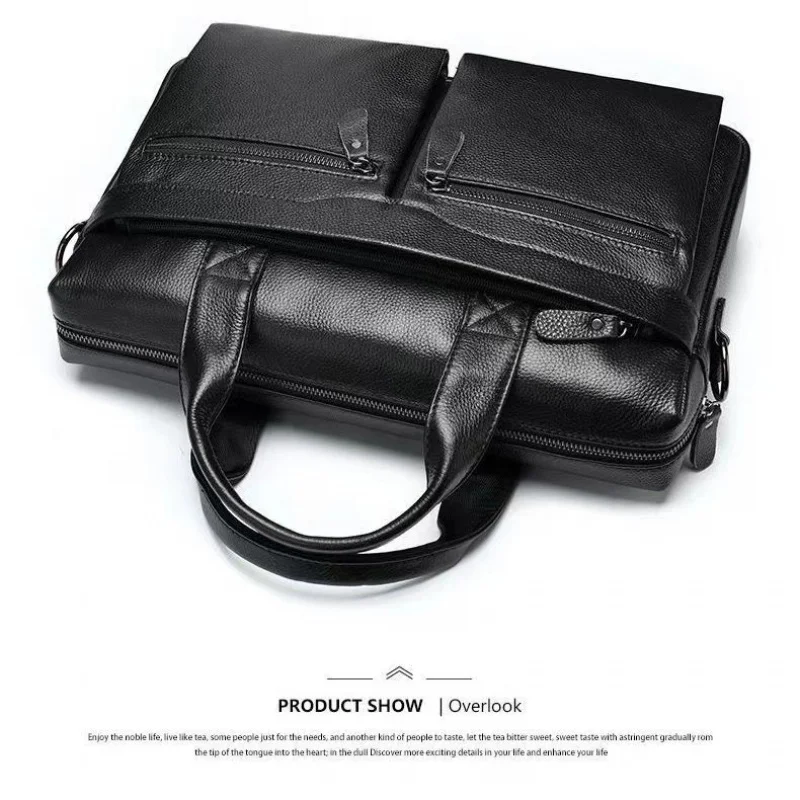 Retro Genuine Leather Men Briefcase Luxury Cowhide Handbag Business Shoulder Messenger Bag Large Capacity Tote Bag For Male