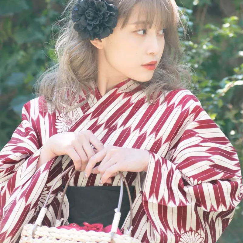 

Japanese Traditional Kimono Yukata Women Formal Style Cotton Fabric Shooting Travel Flower Fire Conference