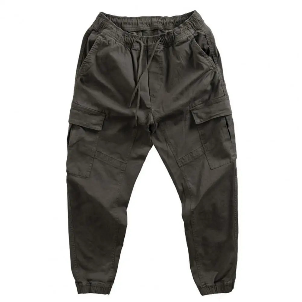 

All-Match Great Men Stretchy Waist Autumn Casual Cargo Trousers Polyester Jogger Trousers Multiple Pockets for Dating