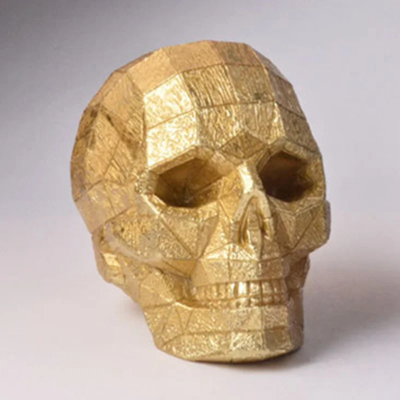 

Golden Resin Silver Skull Figurines 1:1 Halloween Skeleton Statues Nordic Modern Sculpture Decor On Table Accessories