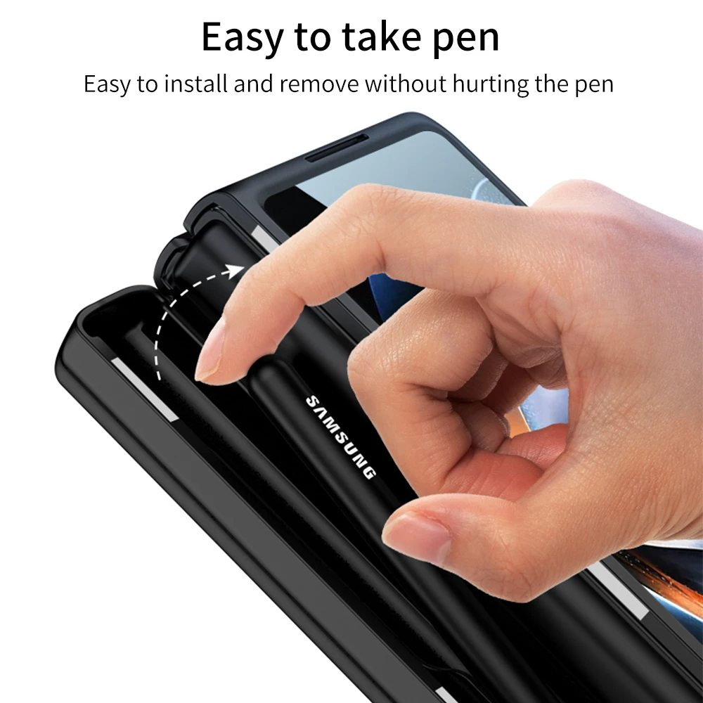 For Samsung Galaxy Z Fold 4 Fold3 Case Ultra-thin Magnetic Hinge Kickstand Shockproof Protection Pen Holder Hard Cover For Fold4