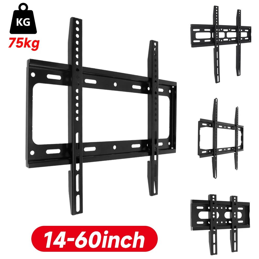 Универсальное настенное крепление для монитора телевизора 14-60 дюймов, кронштейн для ПК экрана, фиксированный держатель для ЖК-телевизора, максимальная нагрузка 75 кг