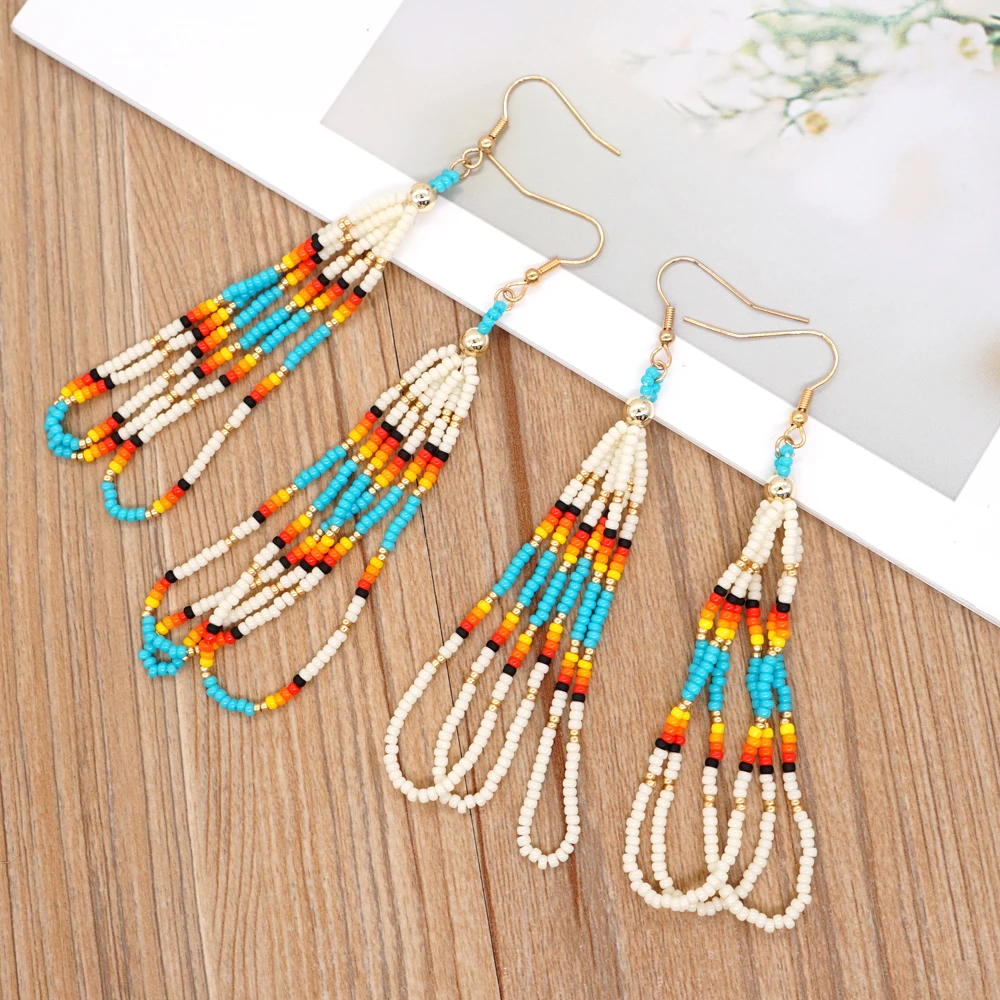 

YASTYT Southwest Native Tribal Drop Earrings Fashion Jewelry Boho Colorful Miyuki Seed Beads Tassel Fringe Earrings for Women