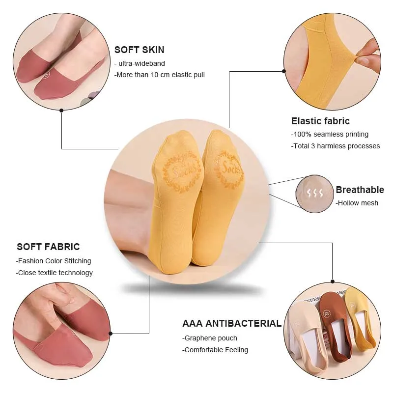 MIIOW 5Pairs Anti-odor Invisible Women's Socks Summer Non-slip Silicone Ring Ankle Sock Woman Breathable Ladies Low Boat Socks