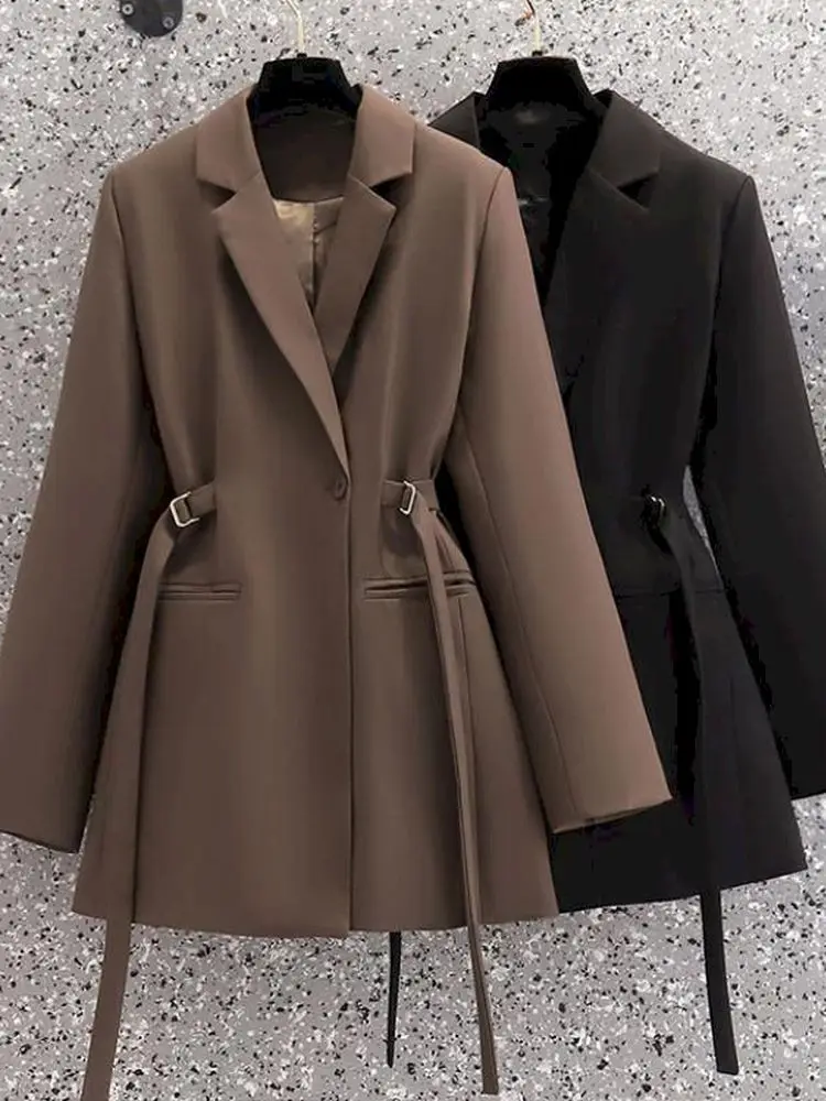 

Fashion Chic Slim Waist Women Solid Blazer Elegant Office Wear Single Button Female Suit Jacket 2022 Spring Blazer Women Jacket