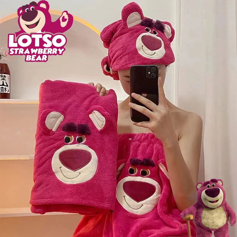 

Disney Toy Story Lotso Dry Hair Cap Bath Towel Cartoon Alien Soft Coral Velvet Quick Dry Hat Bathroom Shower Absorbent Towel Set