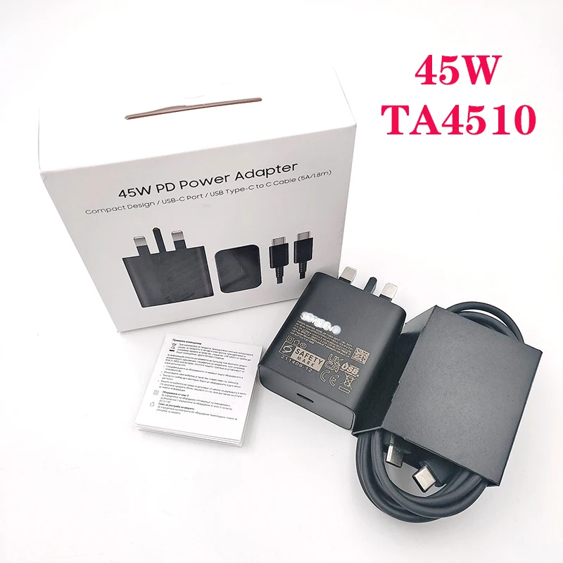 

EP-T4510 Original 45W UK Super Fast Charger 1.8M 5A Dual Type-C Cable For Samsung S23 S22 Note20 Ultra ZFold 5 PD Power Adapter