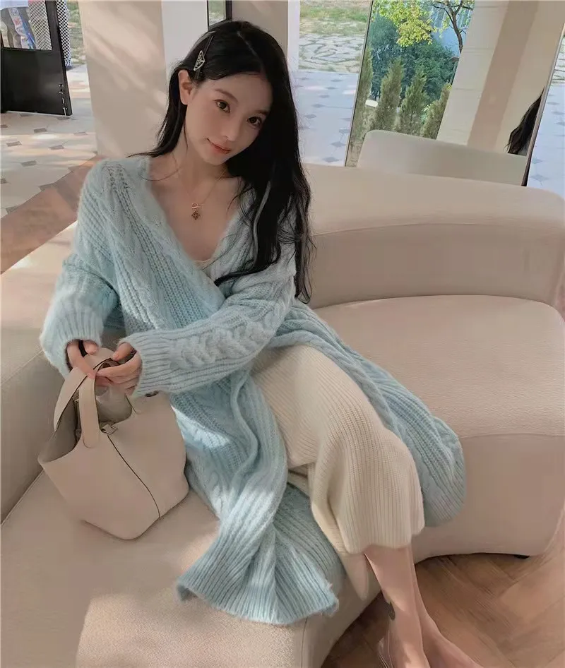 

Knitting Women's Cardigan Winter 2022 Cashmere Sweaters Fashion Long Sleeves Large Size Korean Jumpers Loose Solid Clothing