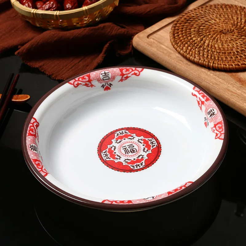 

Круглая тарелка в китайском стиле, ретро красная, благоприятная и простая, Сервировочные блюда, керамические тарелки