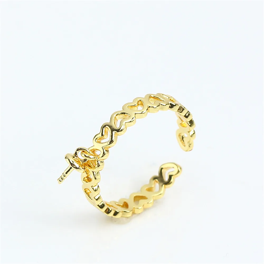 

14k gold plating color preserving openwork love pearl ring opening adjustable empty bracket DIY accessories