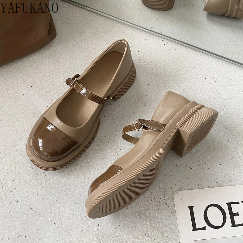 

Retro British Style Small Leather Shoes Womens Pumps Spring Trend Students Thick Bottom Increased Black Block Heel Single Shoes