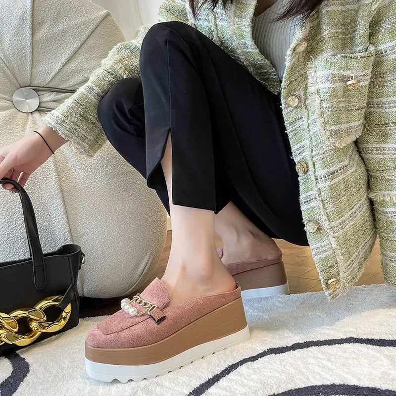 Slippers Ladies Flip Comfortable Rubber Platform Shoes Ladies Casual Round Toe Flat Loafers Flat Autumn Suede Women's Shoes