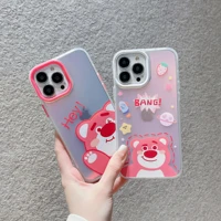 cartoon strawberry bear laser phone cases for iphone 13 12 11 pro max xr xs max 8 x 7 se 2020 couple anti drop tpu soft cover