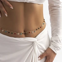 punk round circle tassel waist chain belt dripping oil pendant belly body chain trend jewelry women festival rave accessories